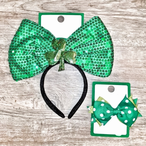 SEQUIN Green Headband & Barrett ☘️ Headband Bow Set! 🍀🍀🍀 - Picture 7 of 7
